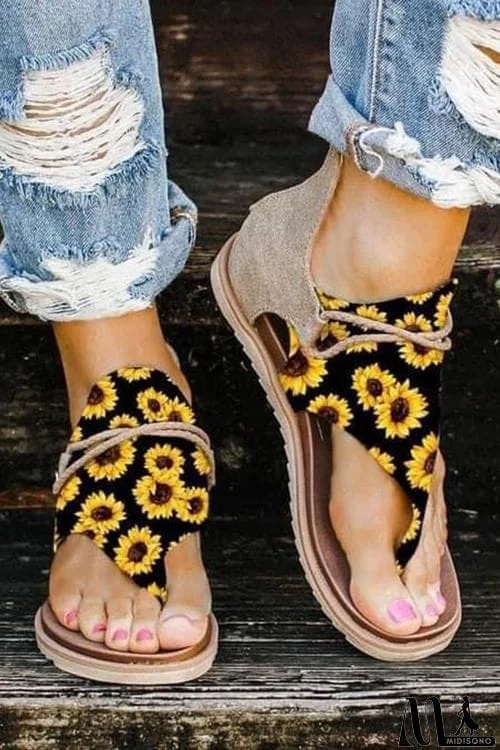 MidiSono - Lace-up Zip Flat Sandals