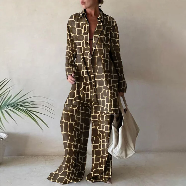 Simple Plaid Print Long Sleeve Two Piece Set