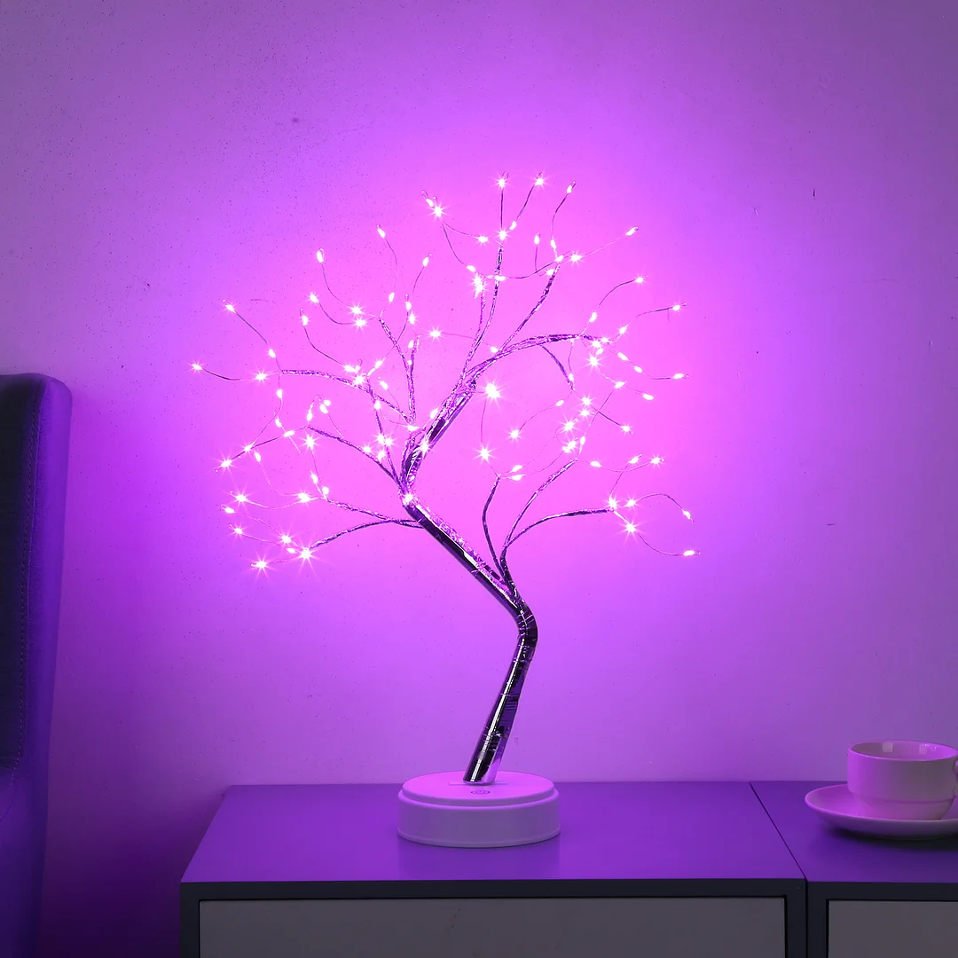 20 inch Tabletop Bonsai Tree Light, 108 LED Copper Wire Lamp (Pink)