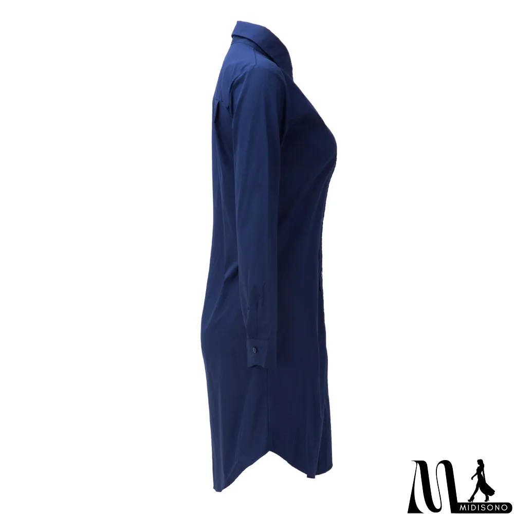 MidiSono - Plus Size Solid Long Sleeve Long Style Shirt Tops