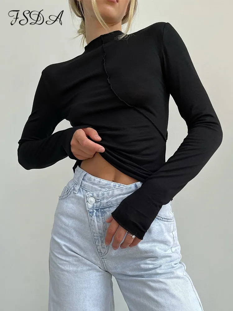Turtleneck Y2K 2022 Long Sleeve T Shirts Women White Autumn Winter Casual Black Basic Gray Sexy Tops 90s Fashion Vintage