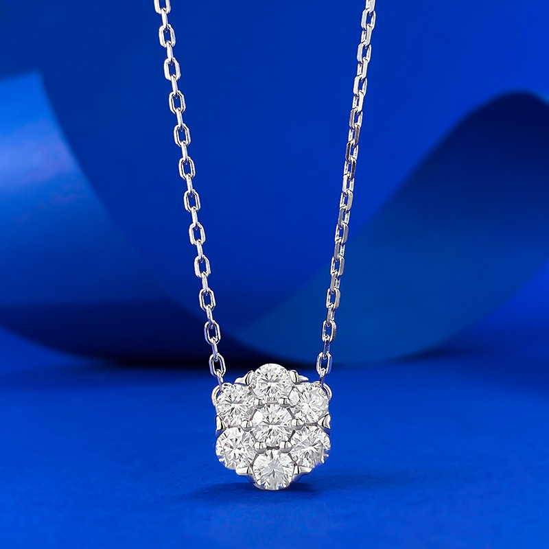 MIKAMU S925 Silver Moissanite Flower Pendant Necklace - Hip Hop Full Pave Design