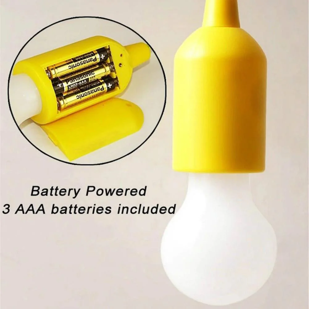 LED Hanging Light Bulb Battery Powered Colorful Pull Cord Bulbs (Yellow)
