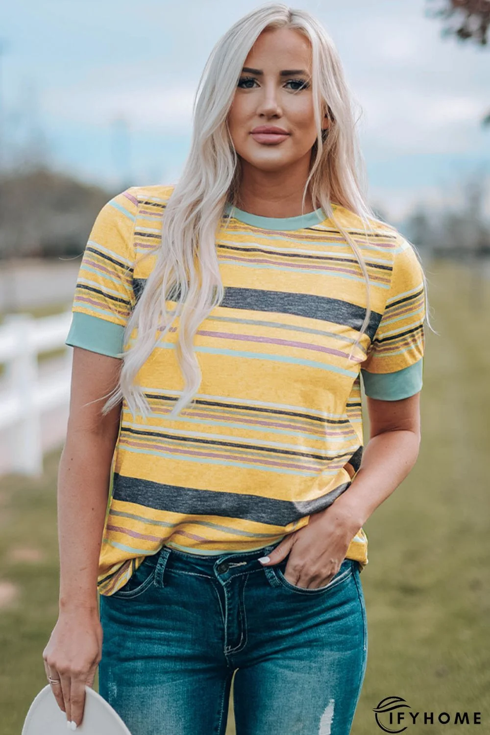 Multicolor Stripes Crew Neck T Shirt | IFYHOME