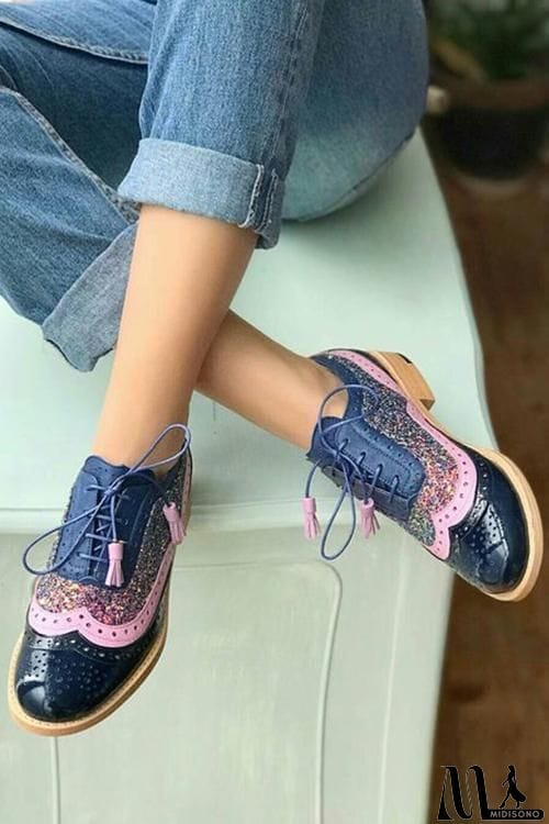 MidiSono - Color Block Laser Cut Lace-Up Sneaker