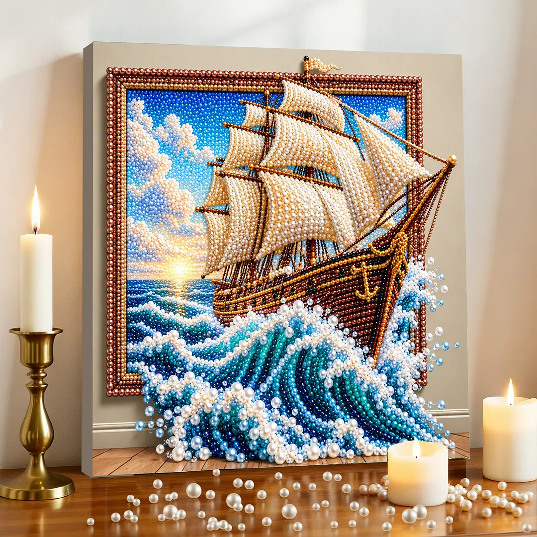 Framed Pearl Mosaic Painting Kit Sailboat 11.81x11.81in