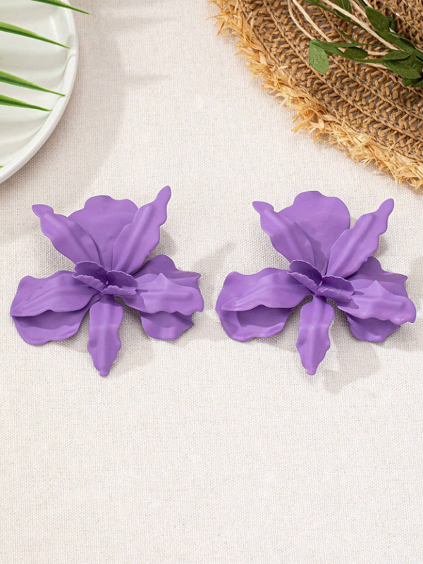 Solid Color Flower Shape Earrings Accessories PURPLE-One_size