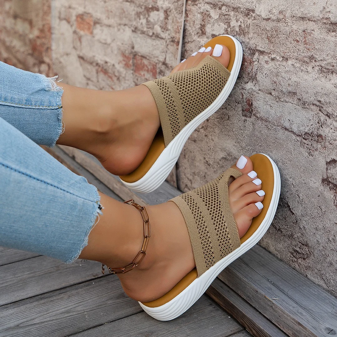 Tanguoant Tanguoant Female 2024 Summer Thick Bottom Net Cloth Round Set Toe Leisure Versatile Wear Cool Drag