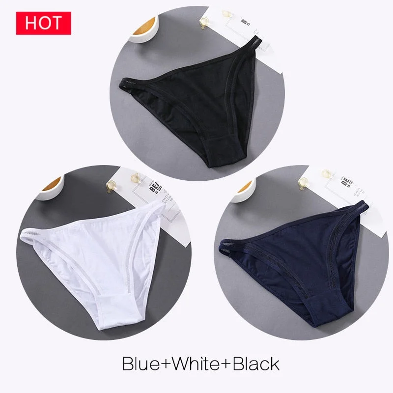 FINETOO M-2XL Bow Cotton Panties 3Pcs/set Women Briefs Girls Plus Size Underpants Low-rise Hollow Underwear Female Lingerie 2021