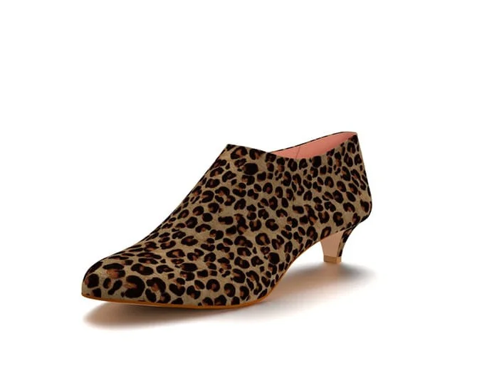 Leopard Print Kitten Heel Boots Suede Low Heel Ankle Boots |FSJ Shoes
