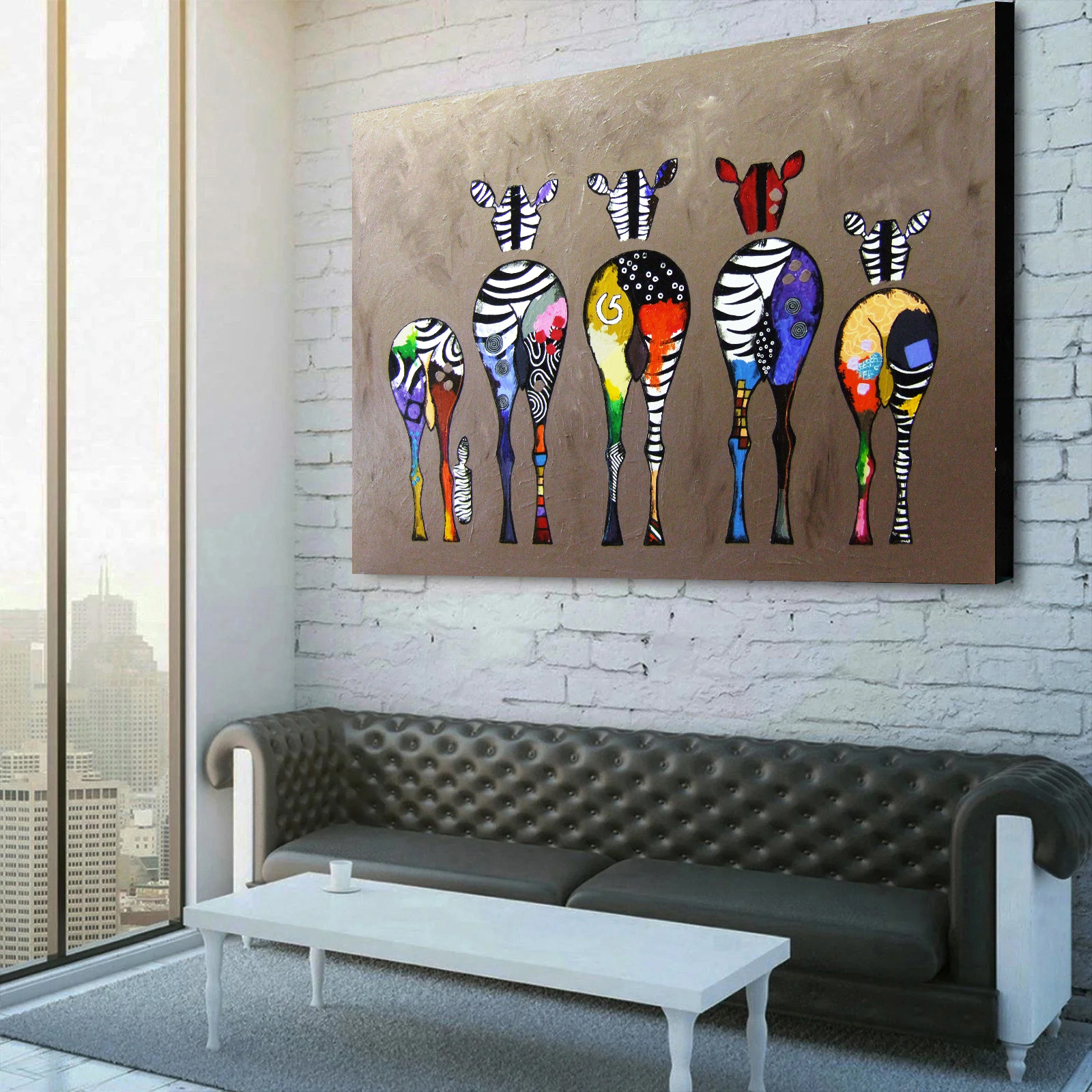 Zebra Herd Colourful Rears by Banksy Graffiti Canvas Wall Art 