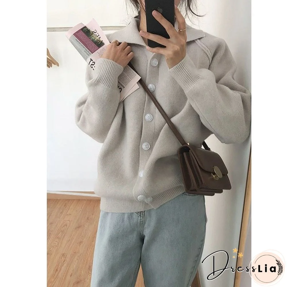 Cardigans for Women Korean Fashion Knitted Sweater Turn-down Collar Thick Sweaters Vintage Button-down Women Autumn Jacket