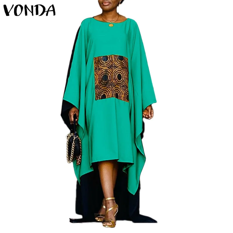 VONDA 2022 Vintage Irregular Dress Summer Women Long Sleeve Vestido O Neck Loose Printed Maxi Dresses Fashion Party Sundress