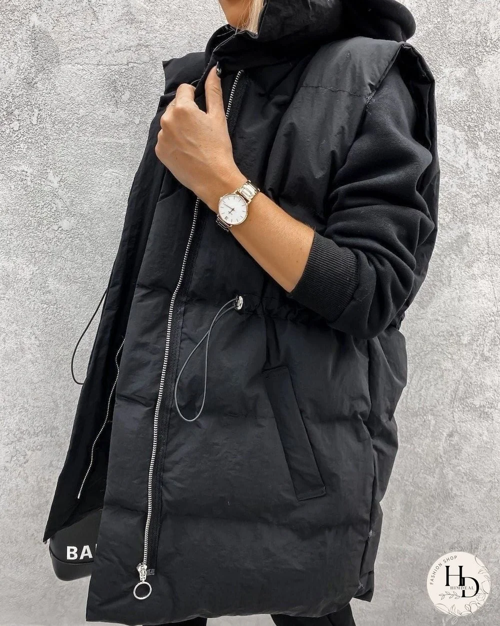 Drawstring Waist Zip Up Gilet Puffer Jacket