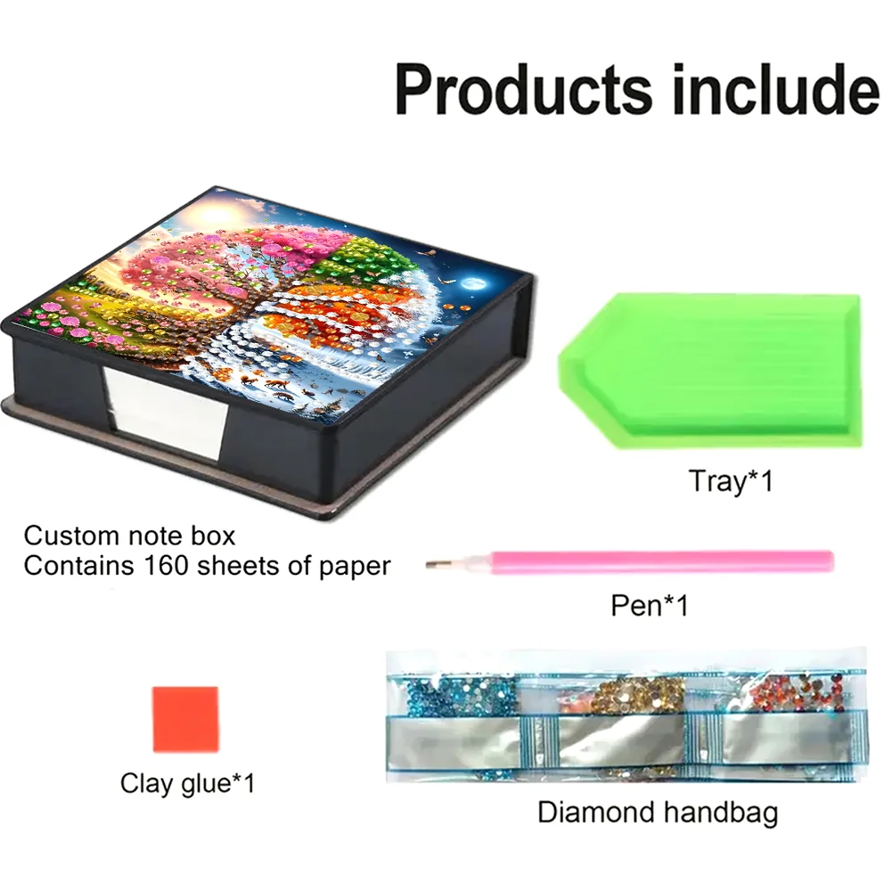 PU Tree Diamond Painting Notecard Box with Papers for DIY Art Craft