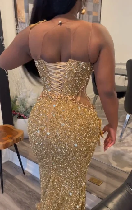 chinese dress ladies Norma Sequin Hidden Corset Mermaid Prom & Formal Dress Rose Gold / Xs USA main image 0