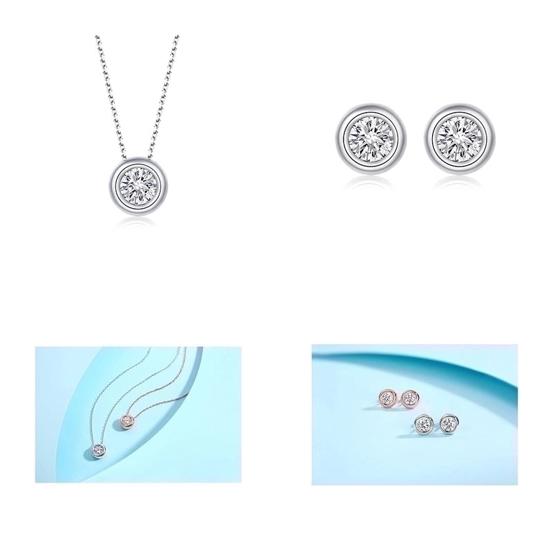 925 Sterling Silver Plated Zircon Plating Inlay Round Pendant Necklace