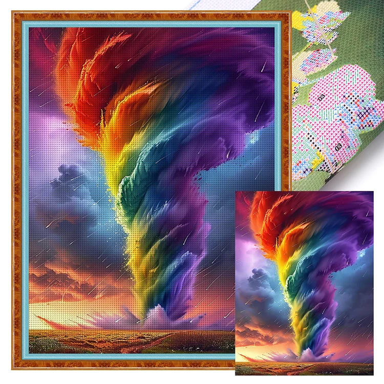 【Huacan Brand】Rainy Rainbow Storm 11CT Stamped Cross Stitch 40*55CM