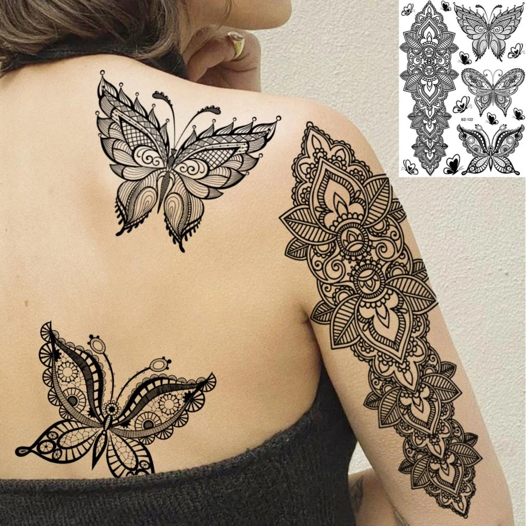 Sdrawing Large Rose FLower Temporary Tattoos For Women Adults Henna Skull Compass Snake Flower Fake Tattoo Sticker Leg Tatoos Thigh