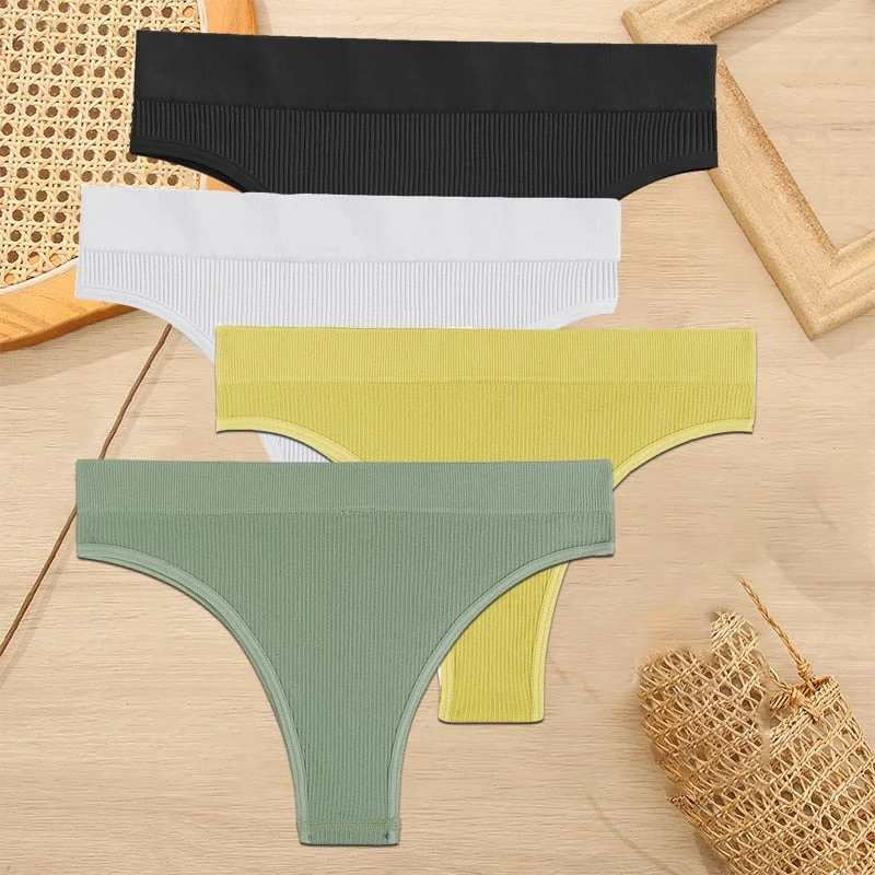 FINETOO 4PCS/Set Women Seamless Pantys Girls Thongs High Waisted Soft Woman Briefs 10 Solid Colors S-XL Sexy Underpant For Women