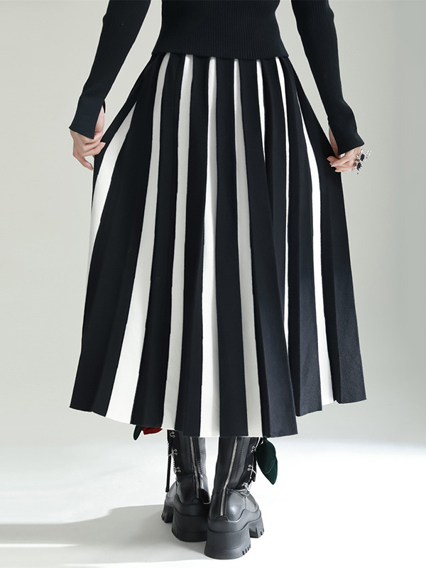 Original Creation Loose A-Line Contrast Color Striped Skirts Bottoms