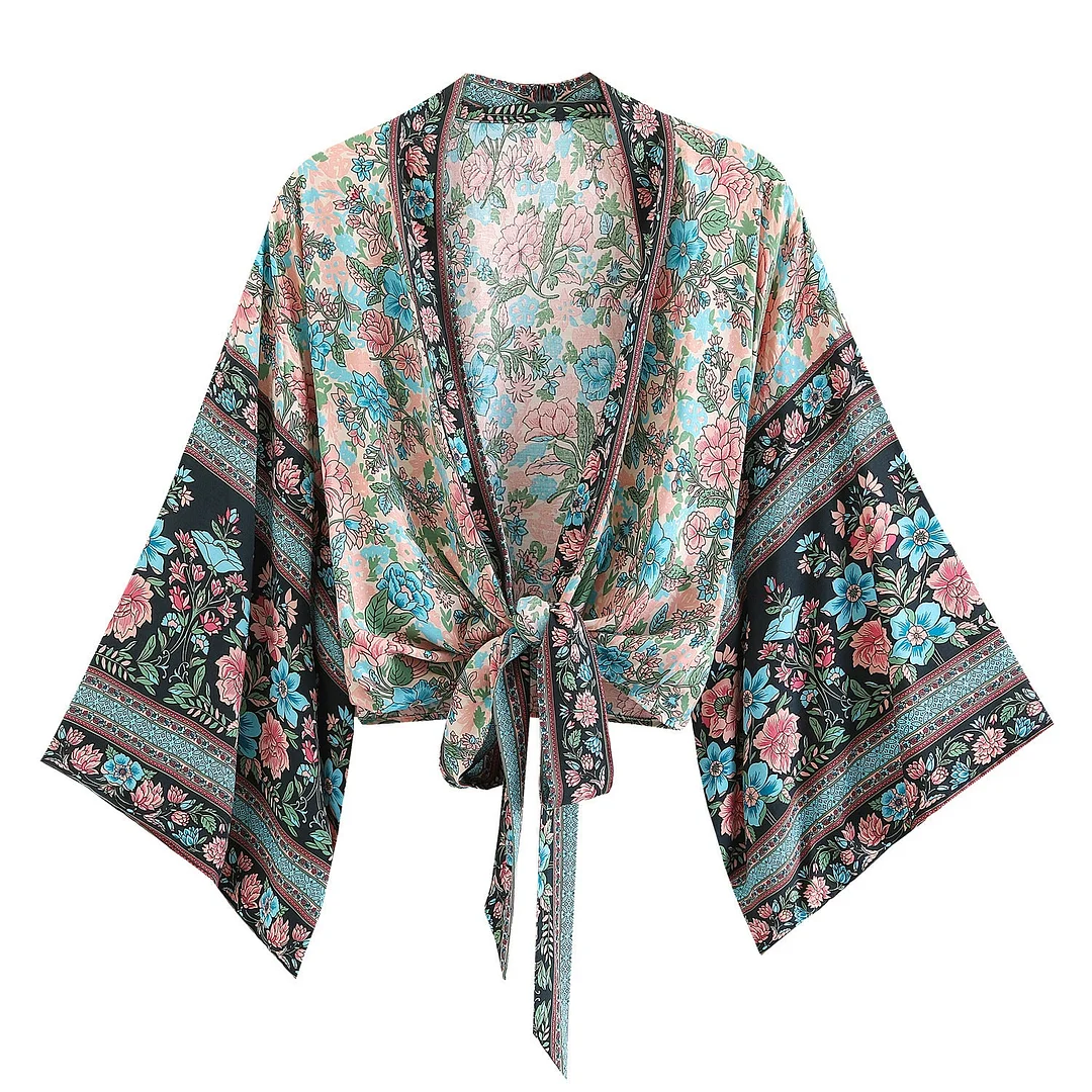 Uveng Print Collar Batwing Sleeve Bohemian Blouses