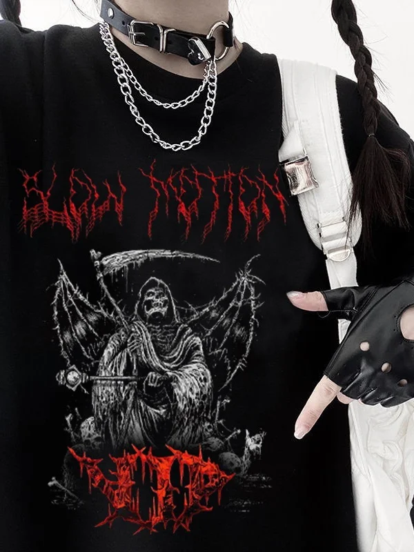 Gothic Style Skull Printed Oversize T-shirt
