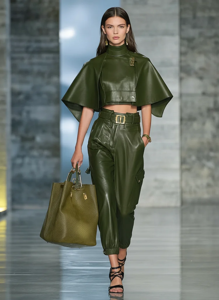 Hara Olive Green High Waist Belted Bandage Pants