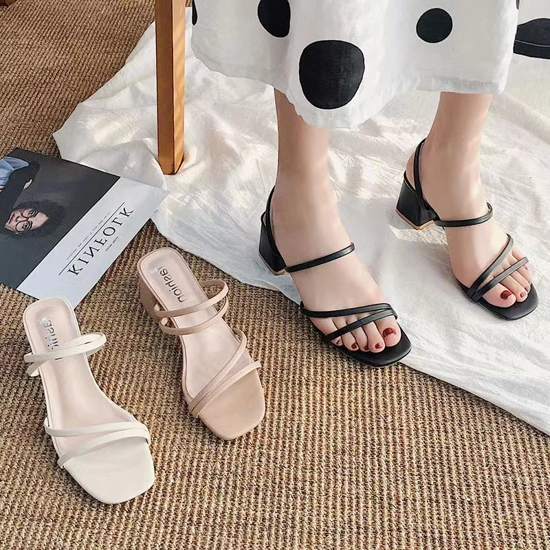 Breakj Breakj Fine Sandals Women 2025 New Medium Heds Of Cool Slippers Women Wear Coarse Heel With Women's Shoes Korean Version Of The Square Head