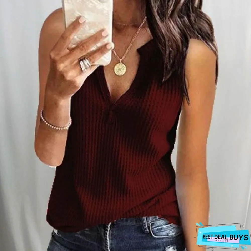 Women Sexy Deep V-Neck Knitted Cold Shoulder Solid Blouse Shirts Tops