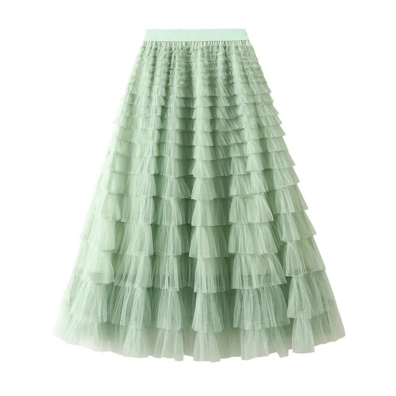 Nigikala Nigikala Yarn Lotus Leaf Side Temperament Skirt Women's Dress 2025 Spring And Autumn New Famous Woman Long Dress Thin Cake Skirt 2210