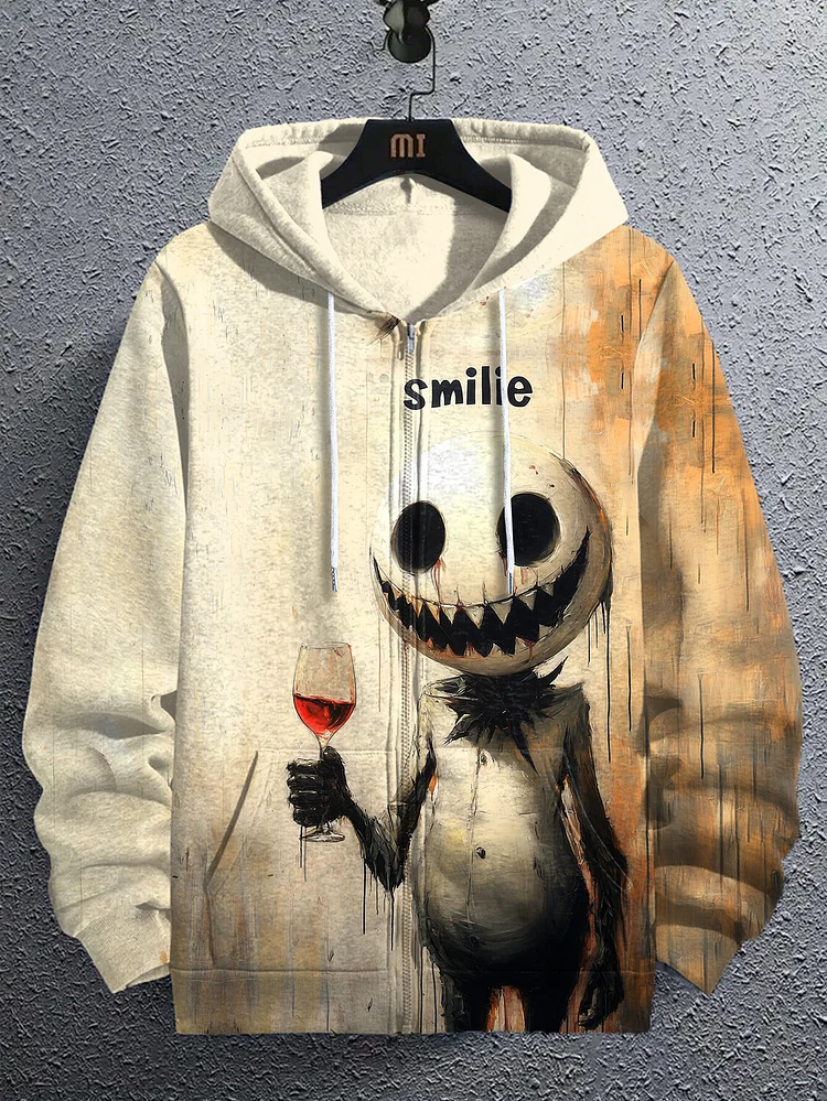 Men's Smilie Jack Keleton Holds The Wine Glass Print Hooded Zip Up Jacket
