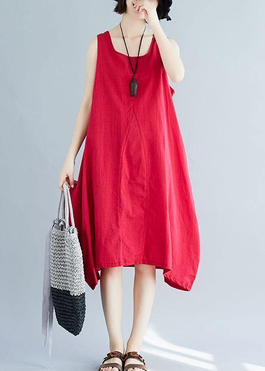 VCSHOES red sleeveless linen clothes loose waist loose summer Dresses