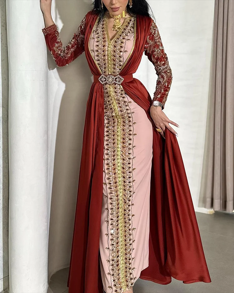 Women's V-neck embroidered sequins Dress