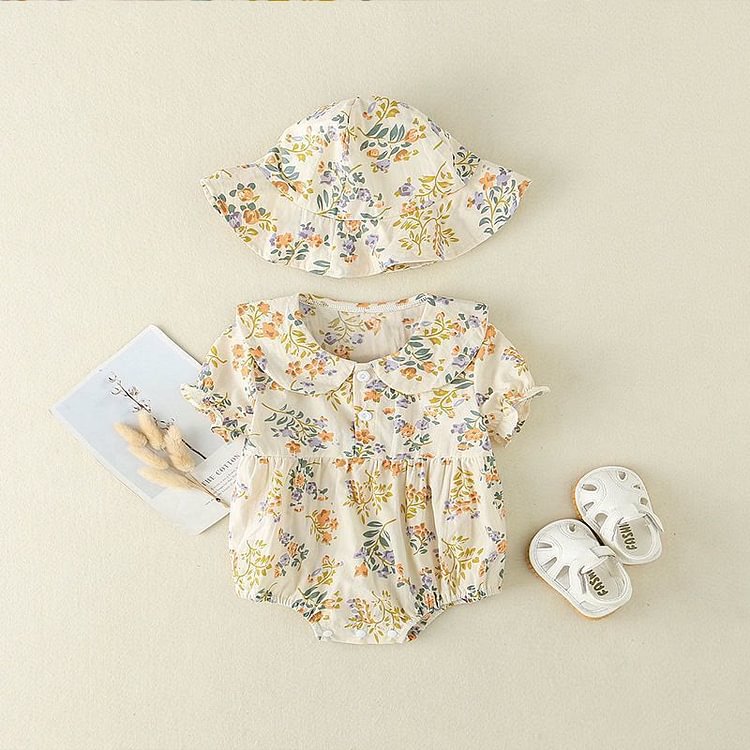 Baby Flowers Bodysuit with Hat 