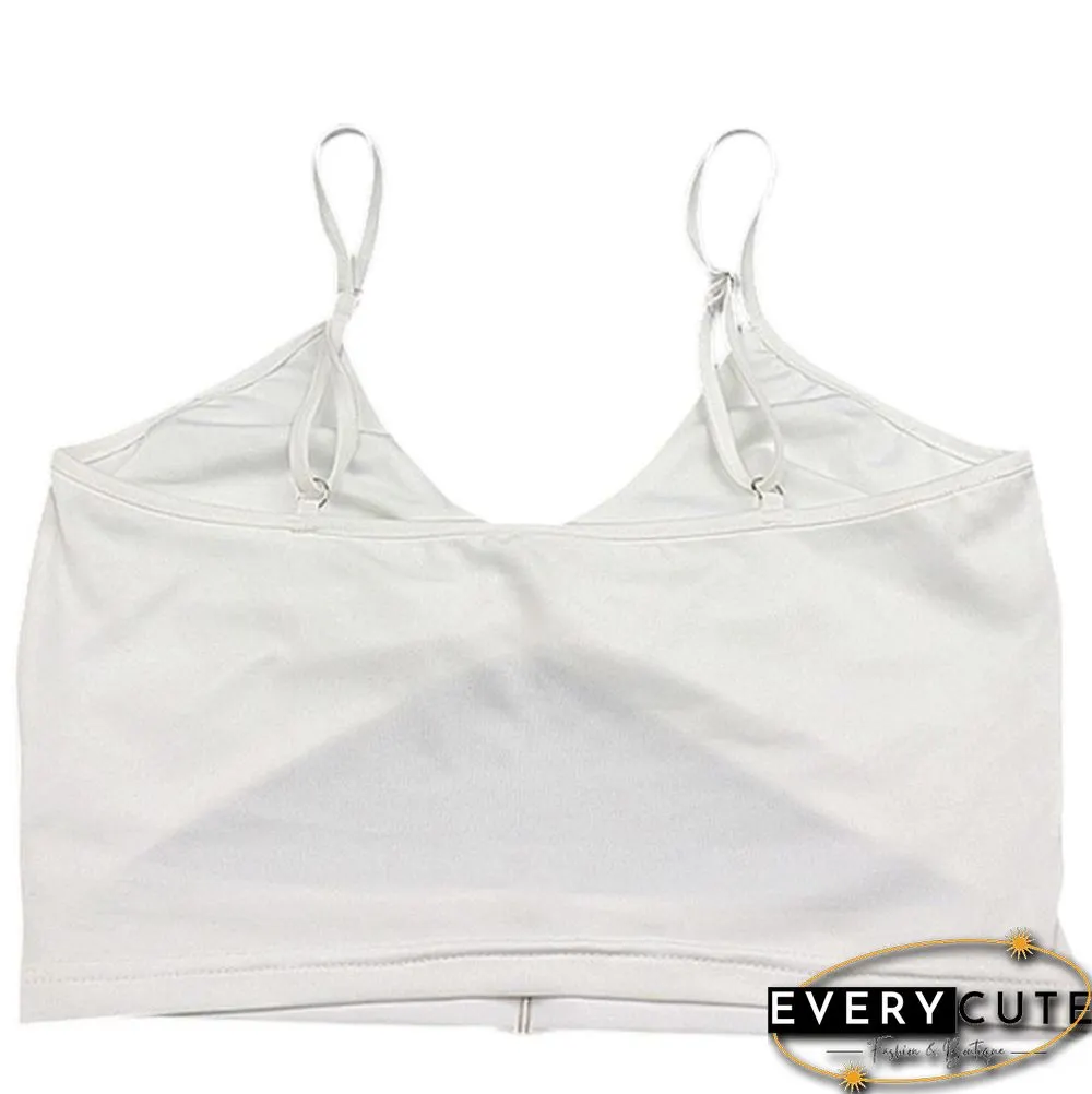 Female Vest Solid Color Sleeveless Spaghetti Straps Crop Tops Hollow Out Camisoles