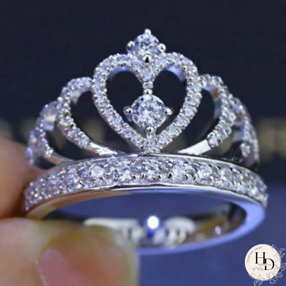 925 Sterling Silver Luxury Gemstone Engagement Rings for Women Crown Shape Diamond Wedding