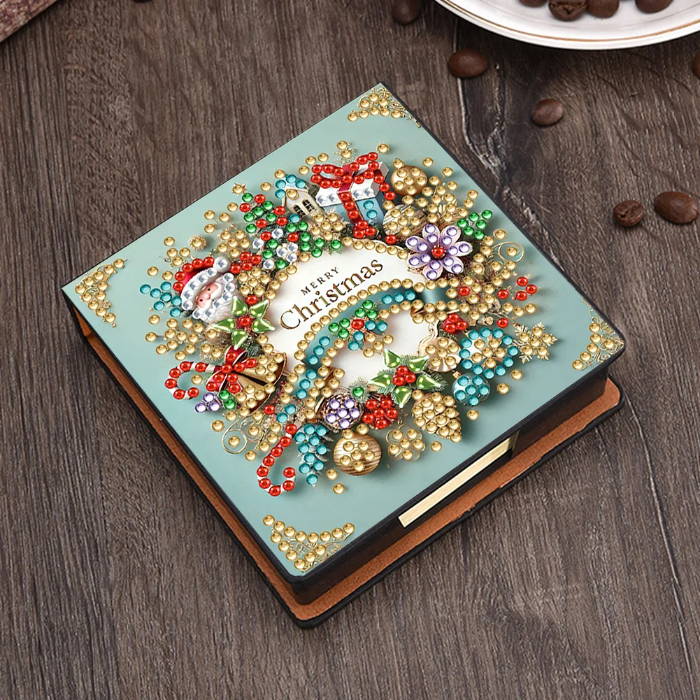 5D DIY PU Wreath Diamond Painting Notecard Box Gem Art Sticky Note Holder