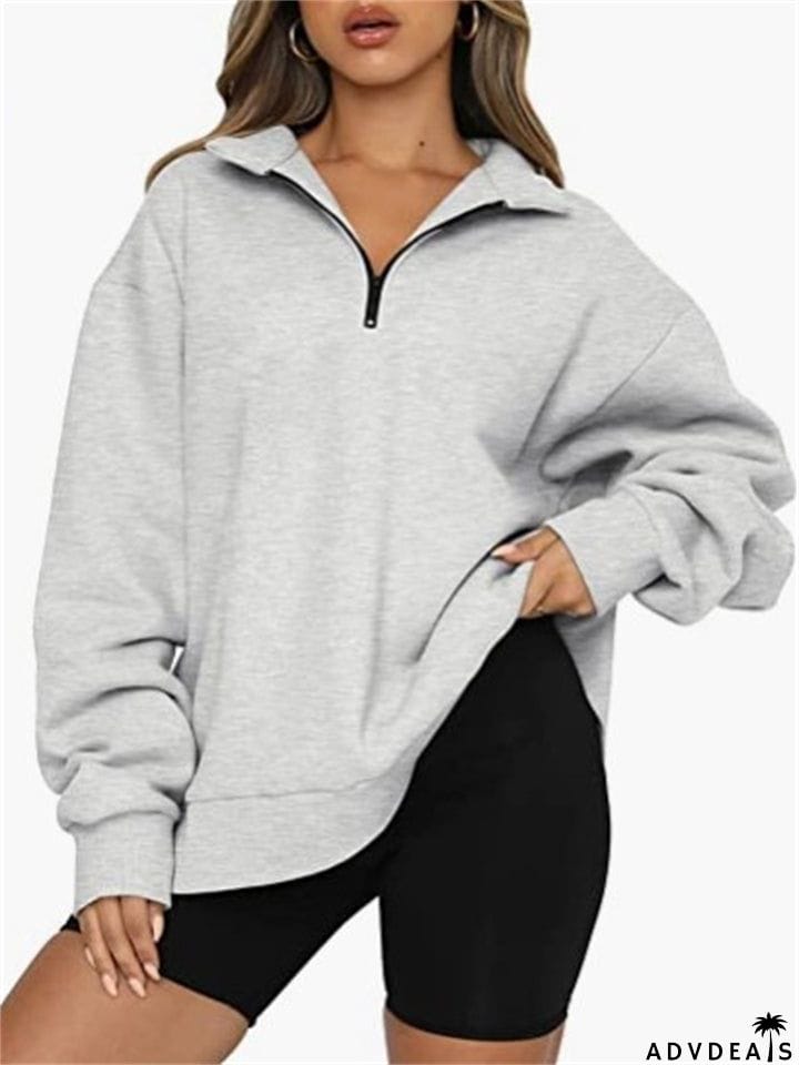 Women's Comfy Casual Half Zip Long Sleeved Sweatshirt