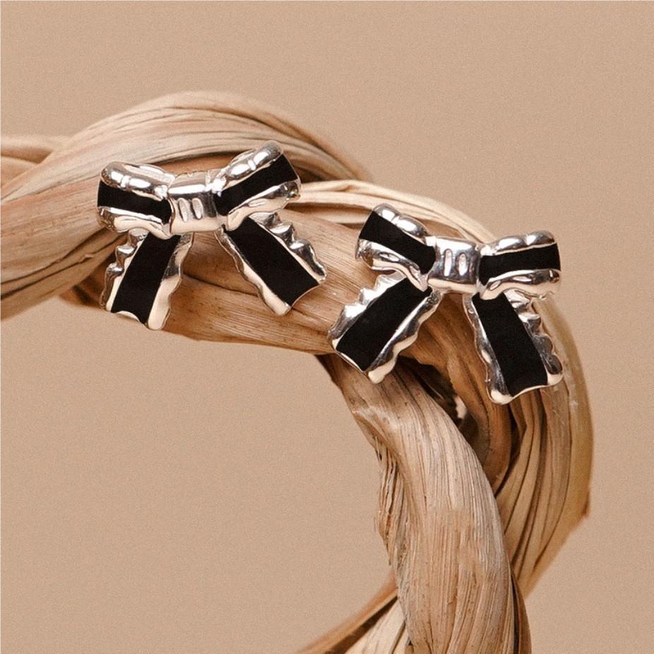 925 Sterling Silver Cute Bowknot Heart Silver Handmade Stud Earrings