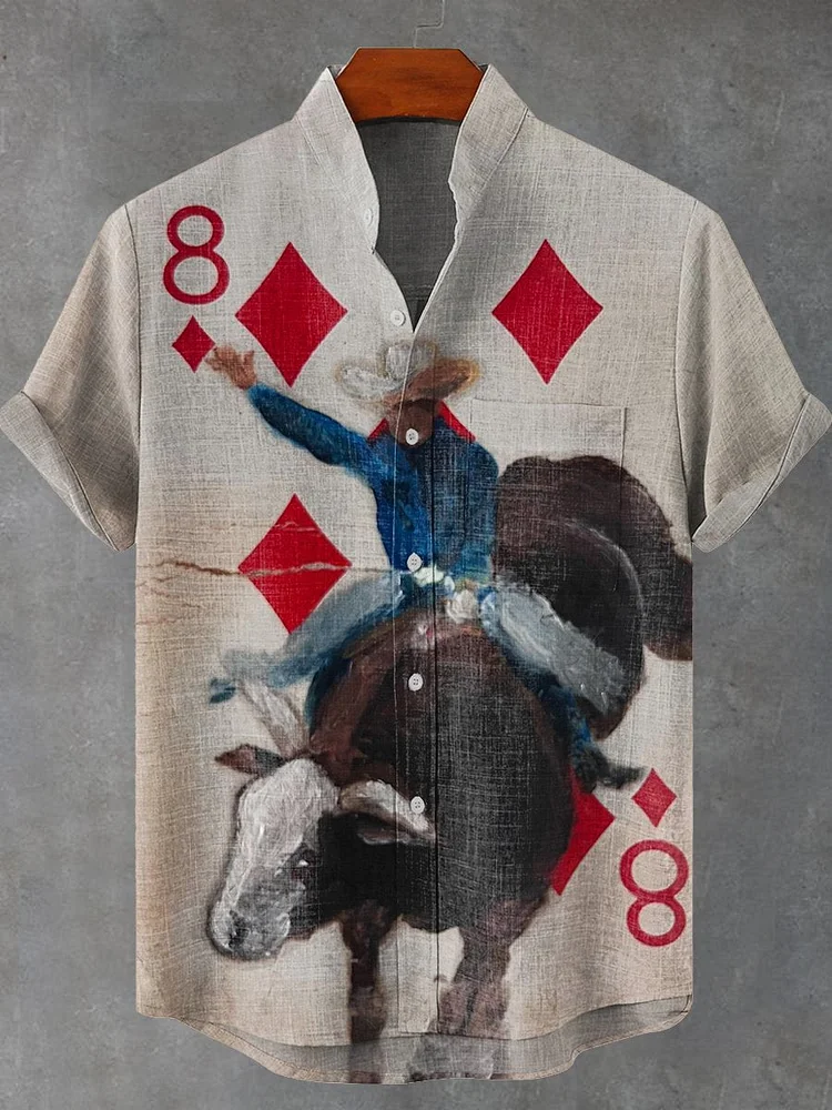 Teecade Teecade Vintage Poker Western Cowboy Print Casual Shirt