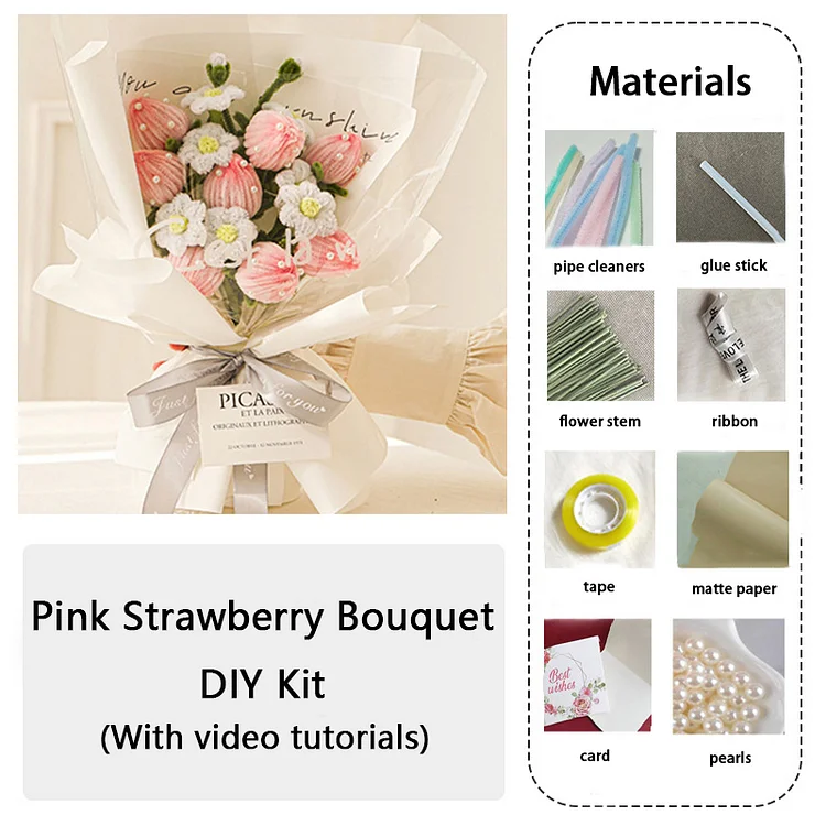 DIY Pipe Cleaners Kit - Pink Strawberry Bouquet