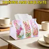 DIY PU Diamond Painting Tissue Box Kit Desktop Tissue Holder with Rhinestone Diamond Desk Decorative Tissue Box for Adults Desktop Storage Organizer (flowers)
