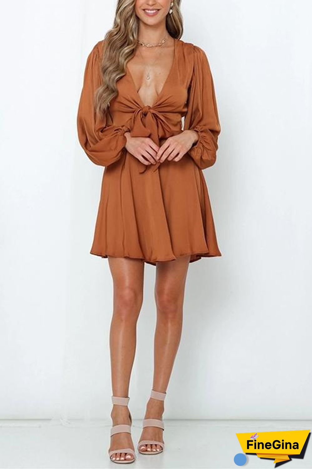 Bow Tie Deep V Neck Mini Dress