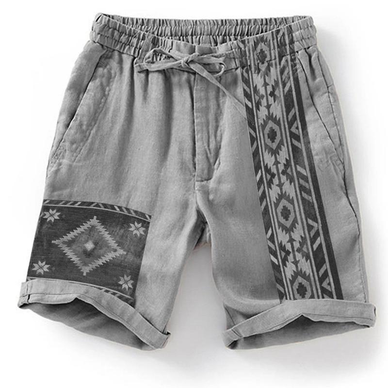 Men's Ethnic Print Beach Drawstring Shorts