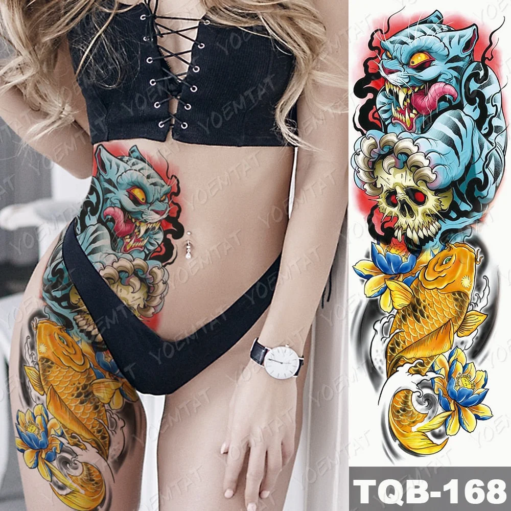 Large Arm Sleeve Tattoo Ninetales Sakura Cat Demon Waterproof Temporary Tatto Stickers Japanese Body Art Full Fake Tatoo Women