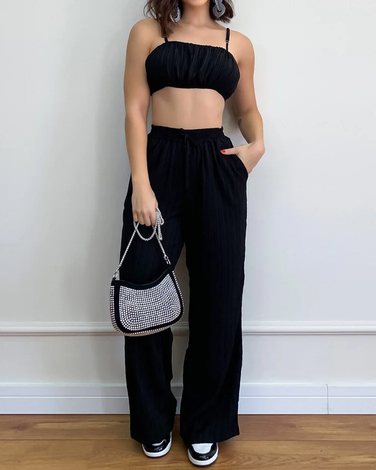 Pleated Camisole Top Trousers Two-piece Set