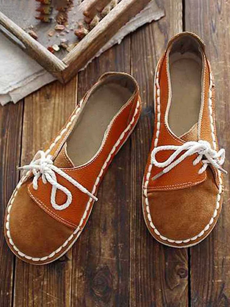 Women Vintage Closed Toe Slip On Flat Heel Shoes