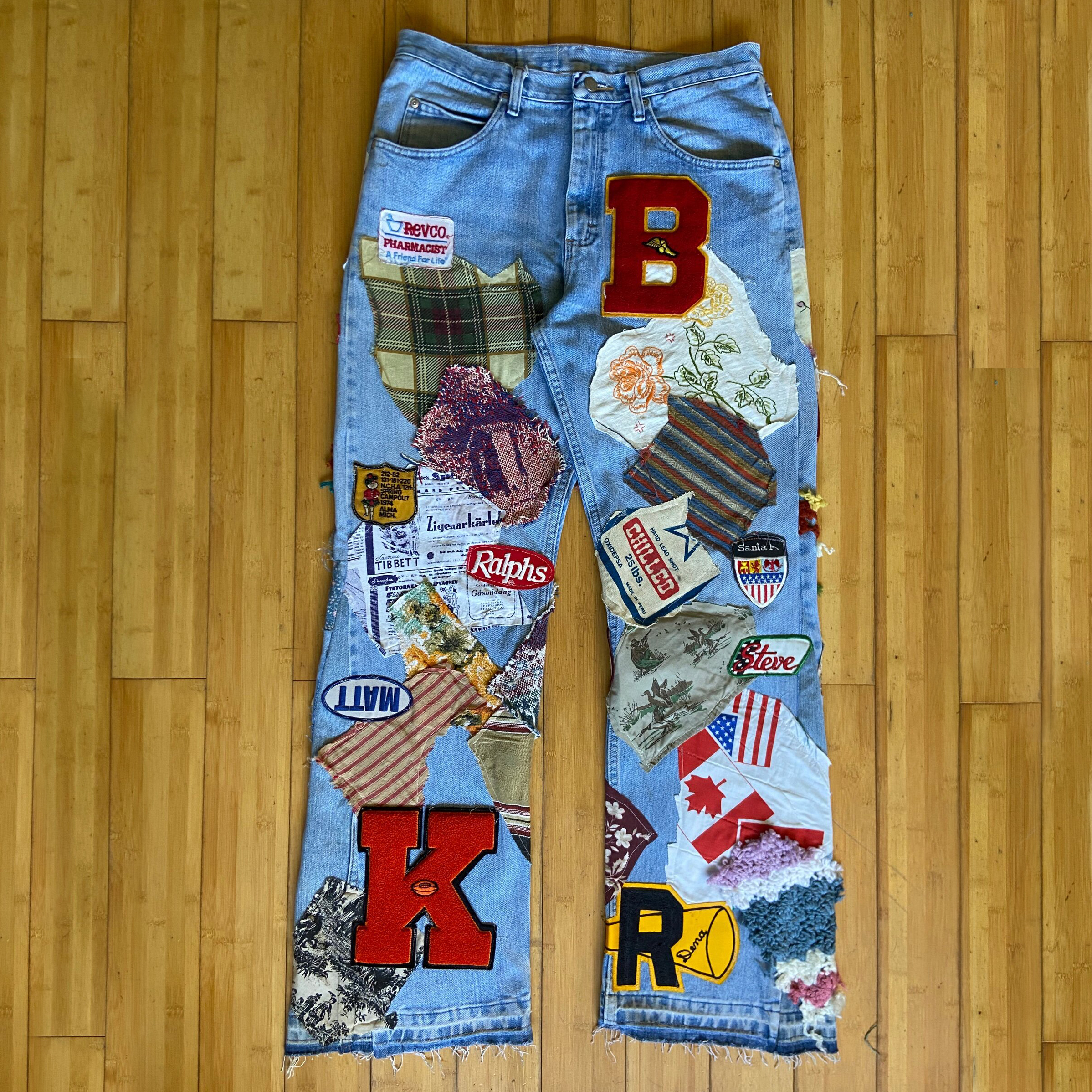 Casual Street Western Denim Patched Denim Trousers