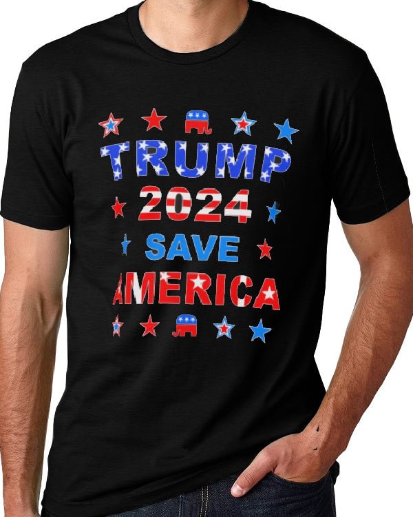 Men's TRUMP 2024 SAVE AMERICA Print Casual Short Sleeve Printed T-Shirt